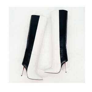 Christian Louboutin Astrilarge Black White Two Tone Tall Knee High Boots EU 36.5